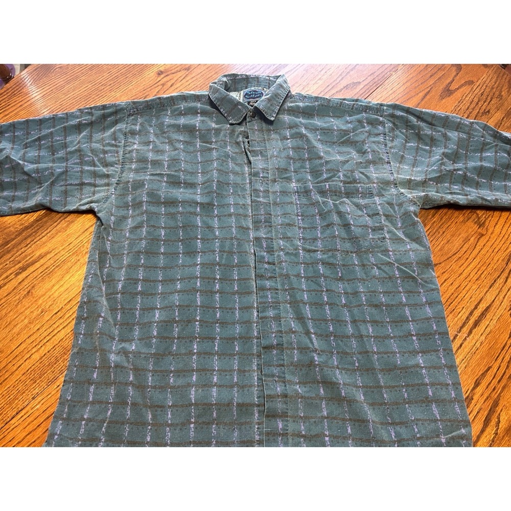 Vintage Shah Safari Mens Teal Purple Geometric Short Sleeve Button Down Shirt L